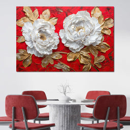 Golden Petals on Ruby Waves - NicheCanvas
