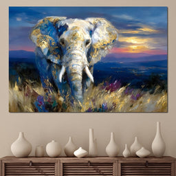 Gilded Blue Elephant Dawn - Neal Hackett - NicheCanvas