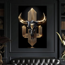 Golden Bull Deco Skull Majesty - NicheCanvas