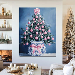 Holiday Fir With Pink Baubles - NicheCanvas