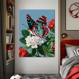 Turquoise Wing On Summer Blossoms - NicheCanvas