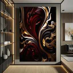 The Marble-Lux Collection: Dark Red & Vibrant Gold 06 - NicheCanvas