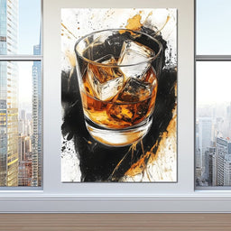 Whiskey Reflections on Ice - NicheCanvas