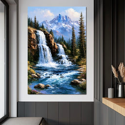 Cascading Waters Beneath Frozen Peaks - NicheCanvas
