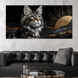 Golden Feline Under Starlight - NicheCanvas