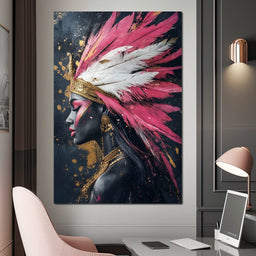 Gold & Pink Feathered Majesty - NicheCanvas