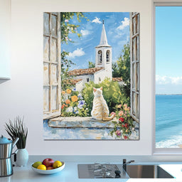 Cat's Tranquil Garden View - NicheCanvas