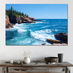 Rocky Coast Breakers Blue Sky - NicheCanvas