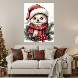 Jolly Winter Pup With Holly - NicheCanvas