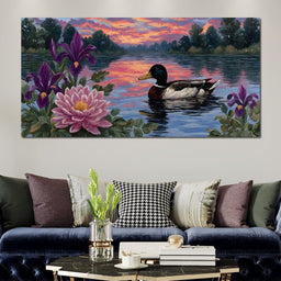 Duck Reflections on Water - NicheCanvas
