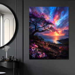 Radiant Sunset Floral Coastline - NicheCanvas