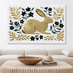 Golden Hare Botanical Folk Scene - NicheCanvas