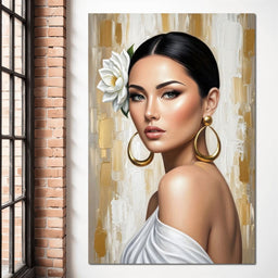 Golden Lotus Beauty Portrait - NicheCanvas