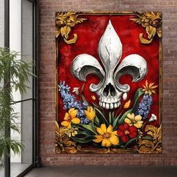 Skull Fleur De Lys and Botanical Fusion - NicheCanvas