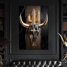 Golden Bull Skull Desert Icon - NicheCanvas