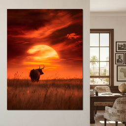 Majestic Bull Sunset Reverie - NicheCanvas