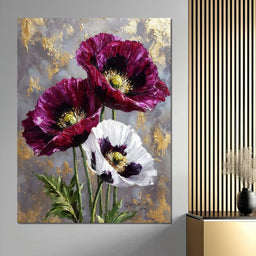Gold Leaf Poppy Garden Glow - NicheCanvas