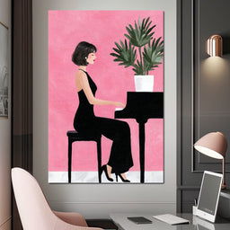 Elegant Pianist On Pink Backdrop - NicheCanvas