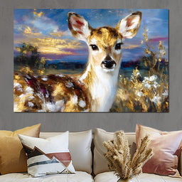 Golden Fawn Sunset Meadow - Neal Hackett - NicheCanvas