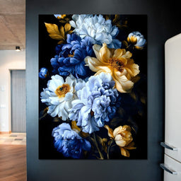 Midnight Golden Floral Peonies - NicheCanvas