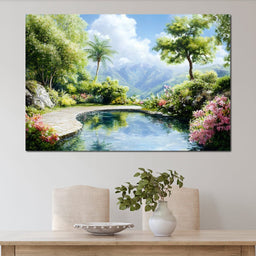 Mountain Garden Paradise Pond - NicheCanvas
