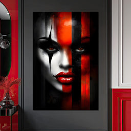 Noir Harlequin Red Stripe Face - NicheCanvas