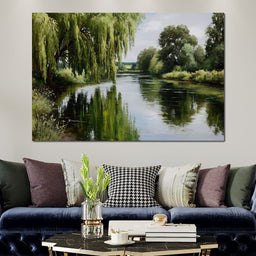 Willow Reflections Along Riverbank - NicheCanvas