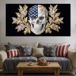 American Flag Skull Baroque Gold - NicheCanvas