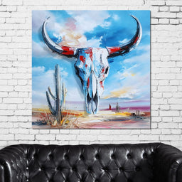 Desert Longhorn Skull Sunrise - NicheCanvas