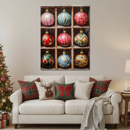 Vintage Christmas Ornaments Grid - NicheCanvas