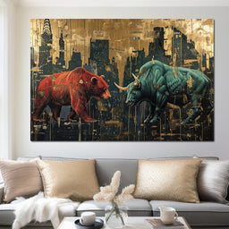 Stock Market Bear & Bull Clash - NicheCanvas