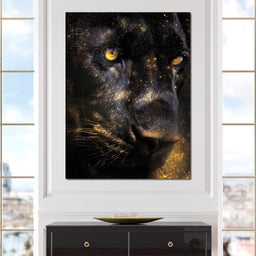 Golden Starlight Panther Portrait - NicheCanvas