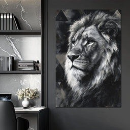 Monochrome Lion King Portrait - NicheCanvas