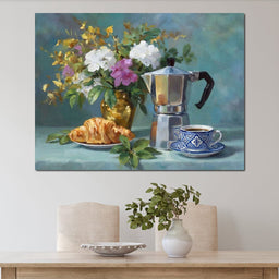 Morning Coffee & Bouquet - NicheCanvas