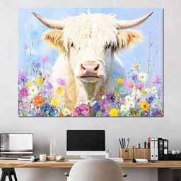 Highland Cattle Wildflowers - NicheCanvas