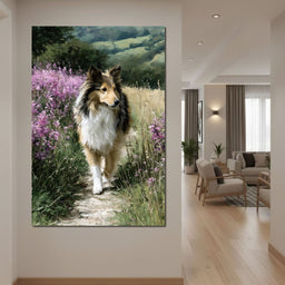 Sheltie Meadow Path Portrait - NicheCanvas