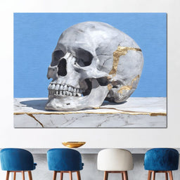 Kintsugi Skull on Marble Stilllife - NicheCanvas