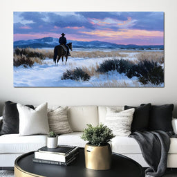 Western Rider at Snowy Dawn - NicheCanvas