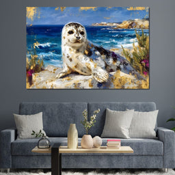 Coastal Seal Gold Brushed Sea - Neal Hackett - NicheCanvas