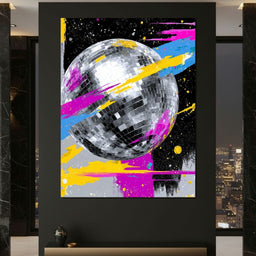 Neon Disco Ball Galaxy Pop - NicheCanvas