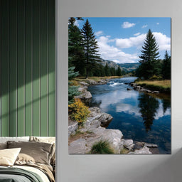 Mountain River Pines Reflection - NicheCanvas