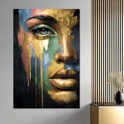 Radiant Gold Drip Face Painting - NicheCanvas