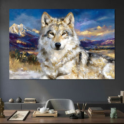 Golden Alpine Wolf Portrait - Neal Hackett - NicheCanvas