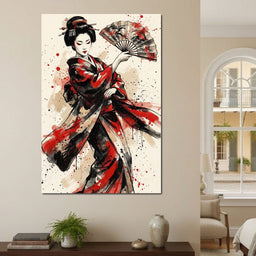 Japanese Woman with Fan - NicheCanvas