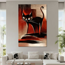 Mid Century Black Cat Stare - NicheCanvas