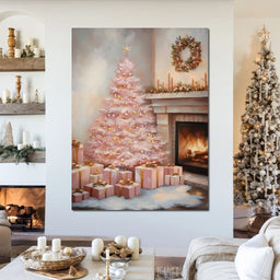 Pastel Yuletide Fireplace Glow - NicheCanvas
