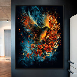 Flaming Phoenix Floral Burst - NicheCanvas