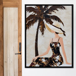 Palm Shade Lady With Sunhat - NicheCanvas
