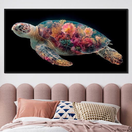 Floral Reef Sea Turtle Glow Canvas Print