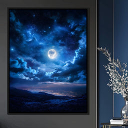 Lunar Glow Above Sleeping Mountains - NicheCanvas